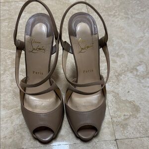 Christian Louboutin Tan Strappy Peep Toe Heels